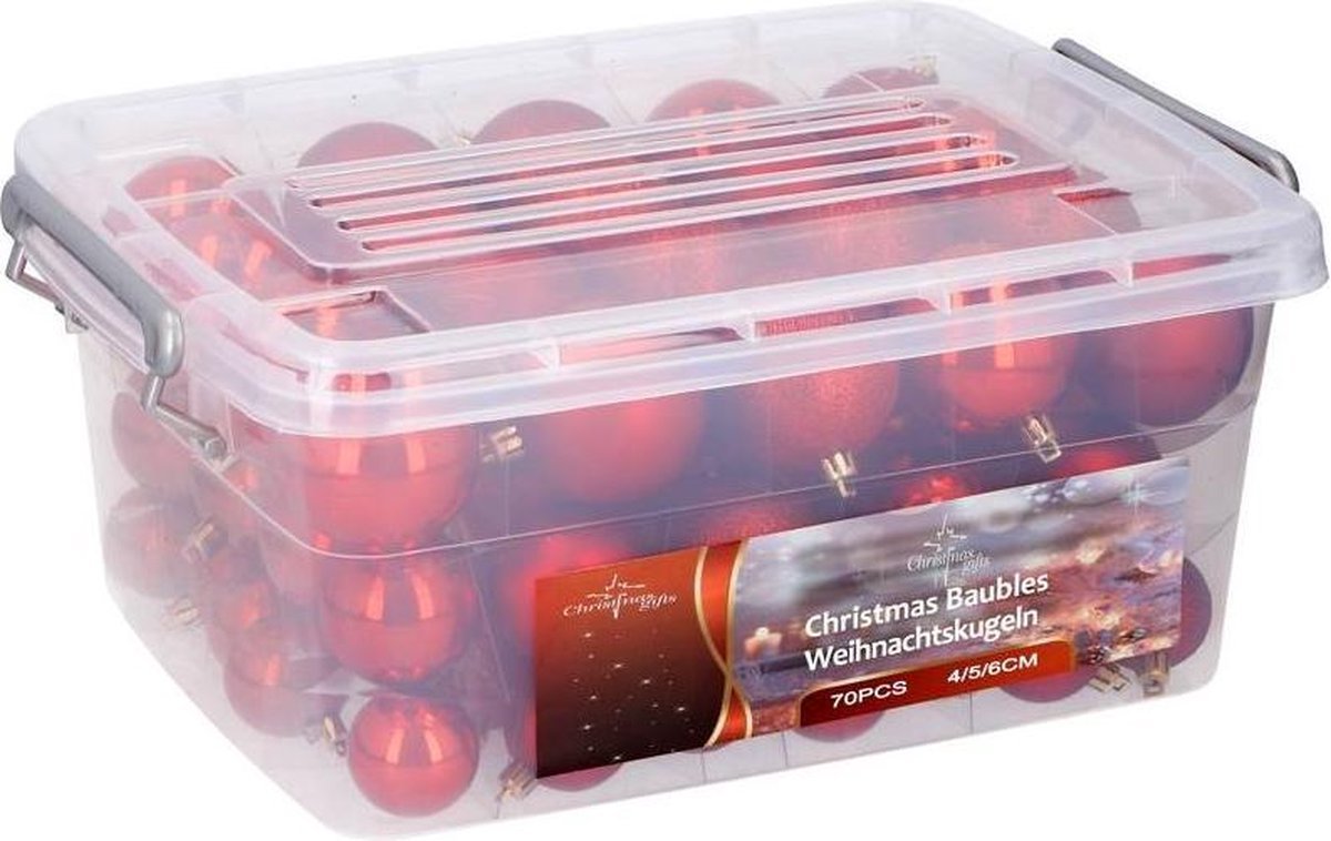 Kerstballen Set Rood 70 Stuks Incl. Kerst Opbergbox - Bivakshop