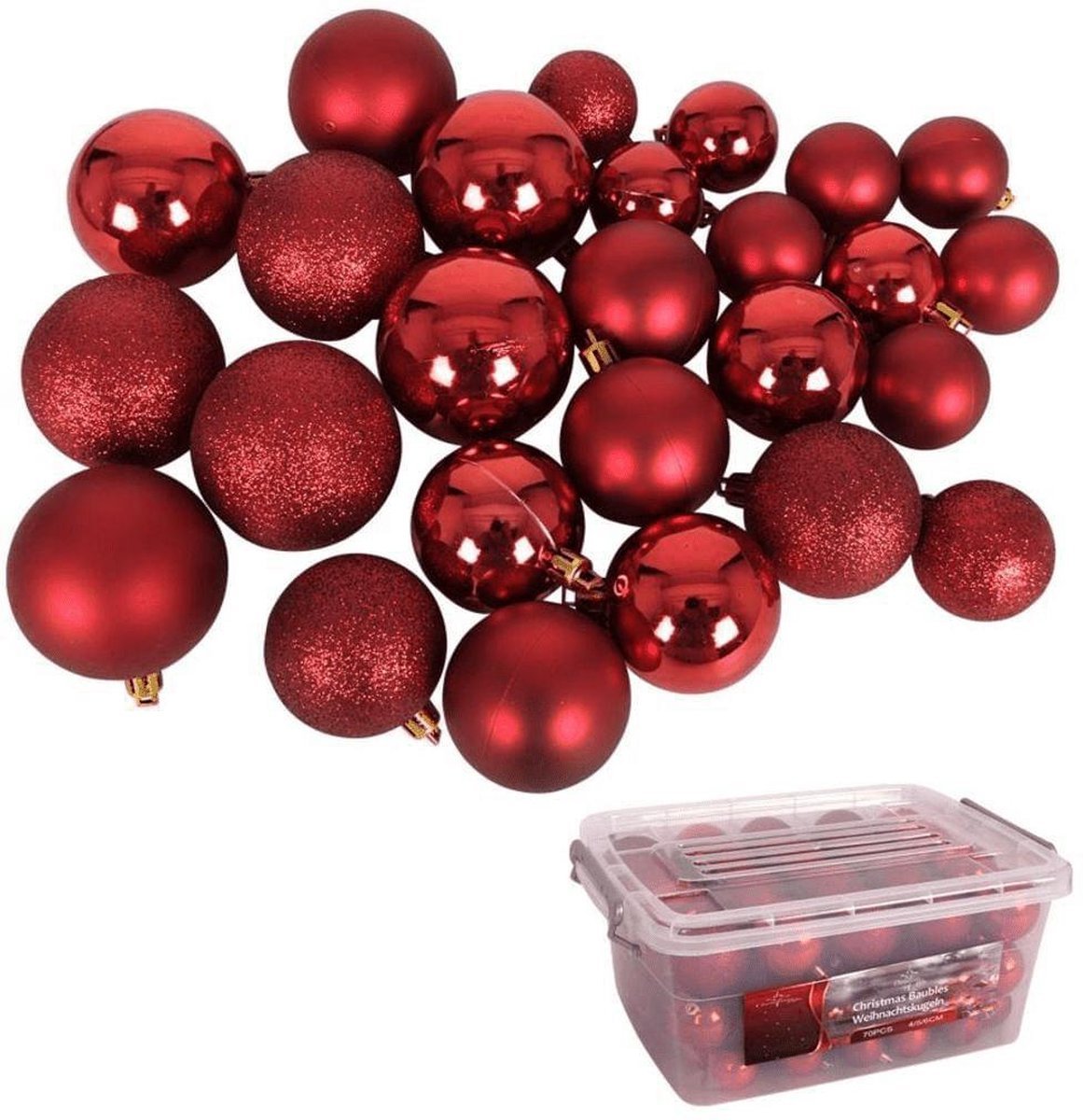 Kerstballen Set Rood 70 Stuks Incl. Kerst Opbergbox - Bivakshop