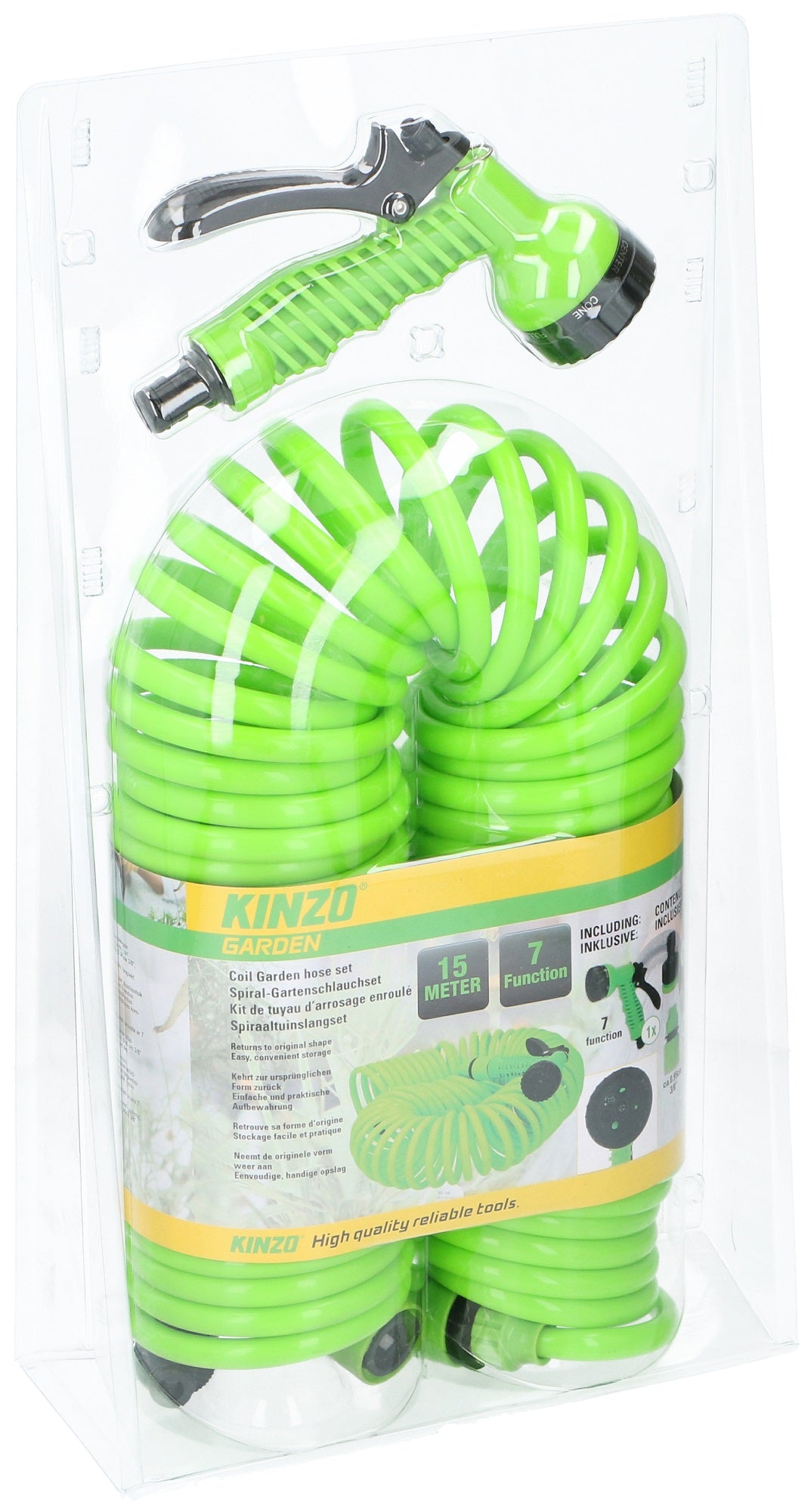 Kinzo spiraal tuinslang 15M Incl. sproeikop - Flexibel en ruimtebesparend - Bivakshop