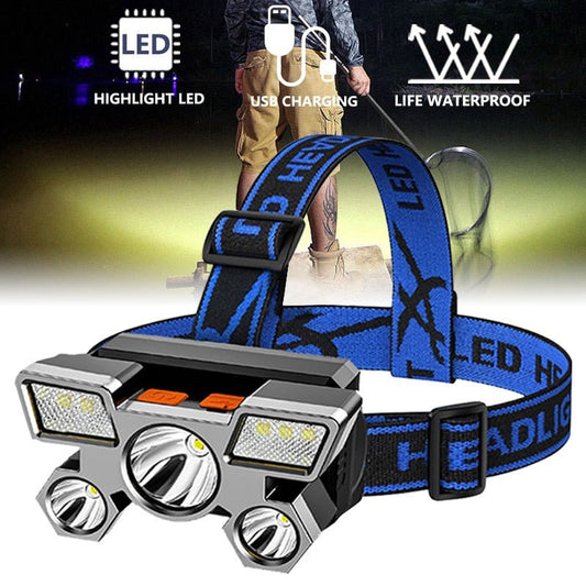 Koplamp - LED - Sterk licht - 5 koplampen - USB oplaadbaar - Bivakshop