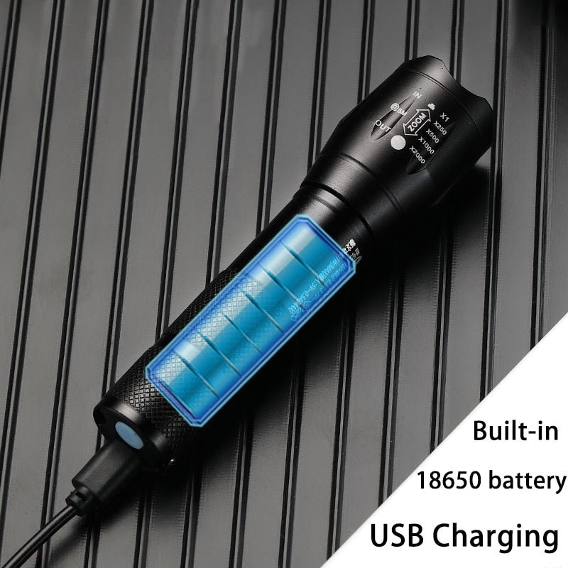 Krachtige zaklamp - LED - USB oplaadbaar - 3-6 uur brandduur - Bivakshop