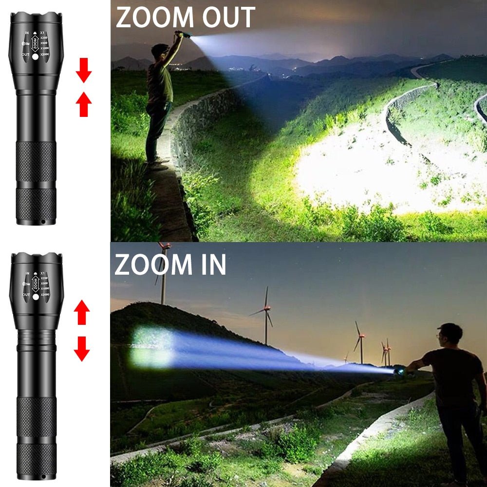 Krachtige zaklamp - LED - USB oplaadbaar - 3-6 uur brandduur - Bivakshop