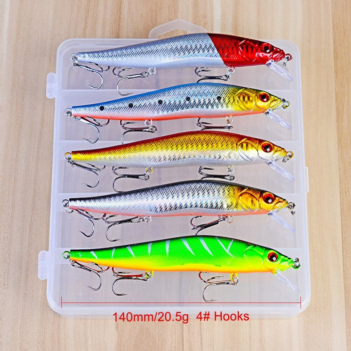 Kunstaas - Pluggen - 5 stuks incl. opbergdoos - Minnow - 140 mm- 20,5 gram - Bivakshop