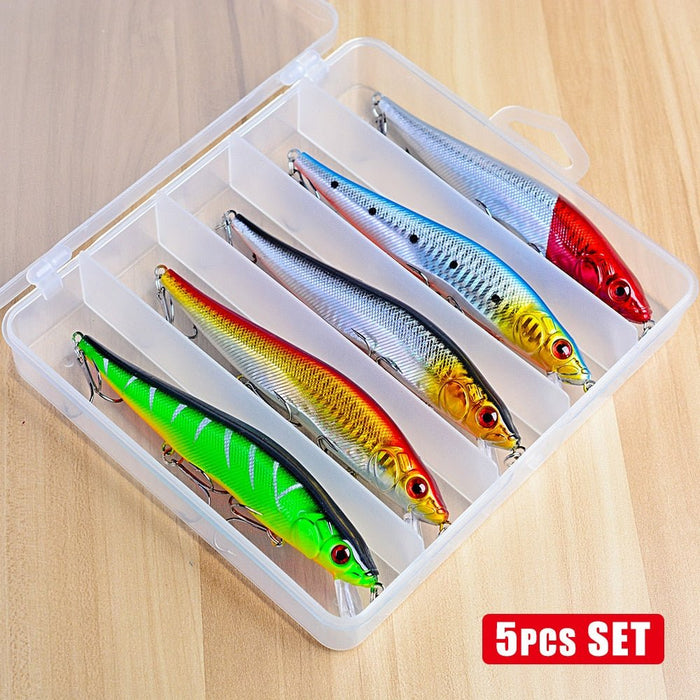 Kunstaas - Pluggen - 5 stuks incl. opbergdoos - Minnow - 140 mm- 20,5 gram - Bivakshop