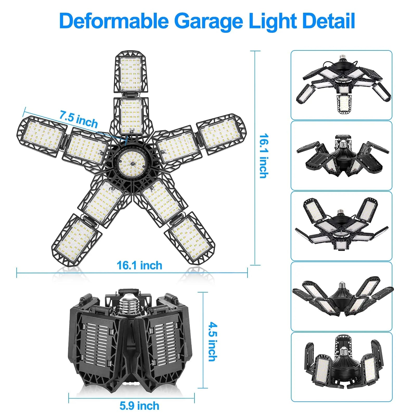 Leclstar LED garageverlichting - 80W deformeerbare plafondlamp met 3 verstelbare panelen - Bivakshop