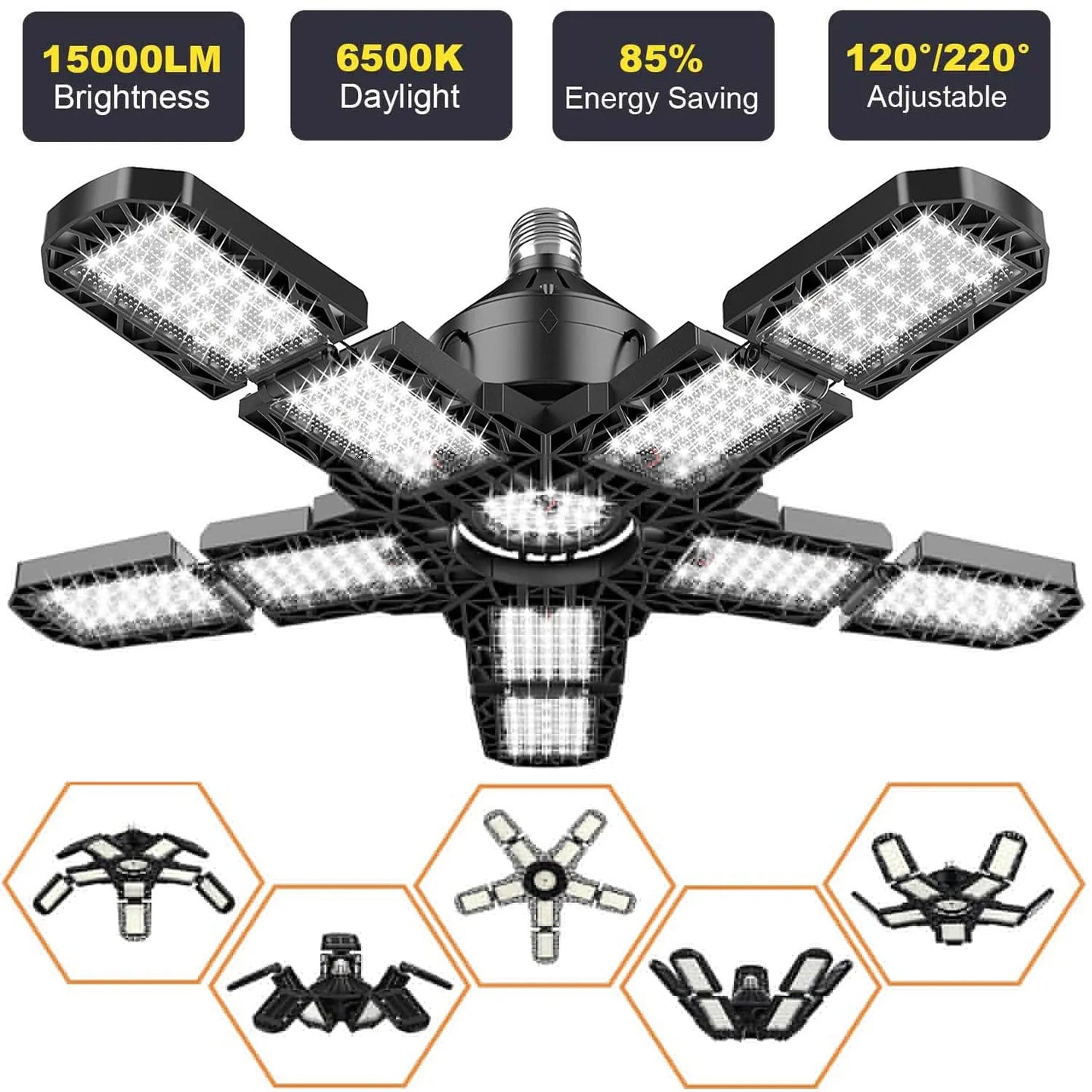 Leclstar LED garageverlichting - 80W deformeerbare plafondlamp met 3 verstelbare panelen - Bivakshop