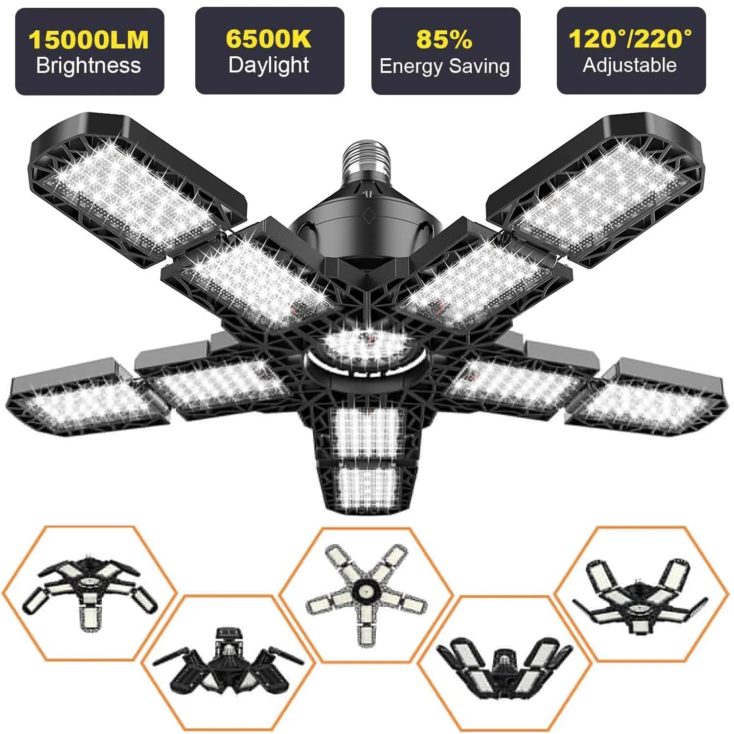 Leclstar LED garageverlichting - 80W deformeerbare plafondlamp met 3 verstelbare panelen - Bivakshop
