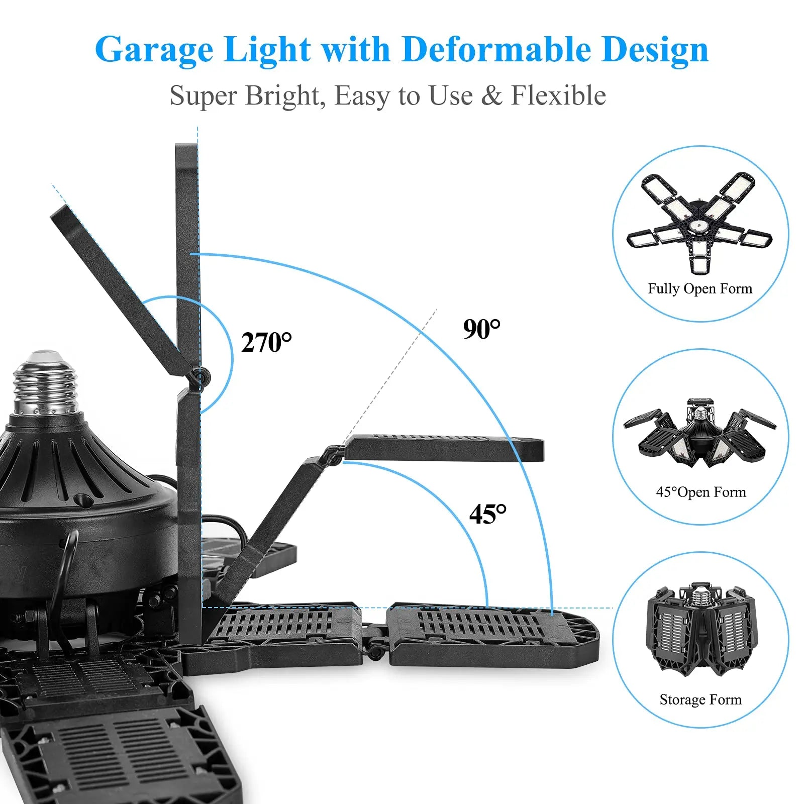 Leclstar LED garageverlichting - 80W deformeerbare plafondlamp met 3 verstelbare panelen - Bivakshop