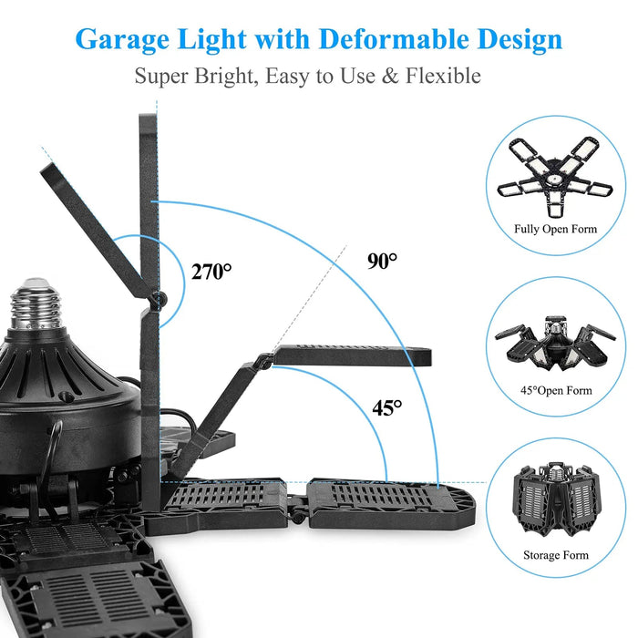 Leclstar LED garageverlichting - 80W deformeerbare plafondlamp met 3 verstelbare panelen - Bivakshop