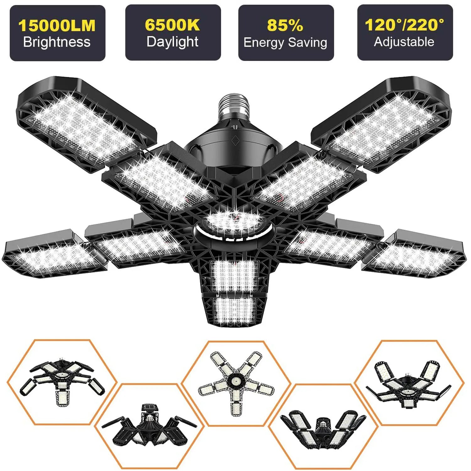 Leclstar LED garageverlichting - 80W deformeerbare plafondlamp met 3 verstelbare panelen - Bivakshop