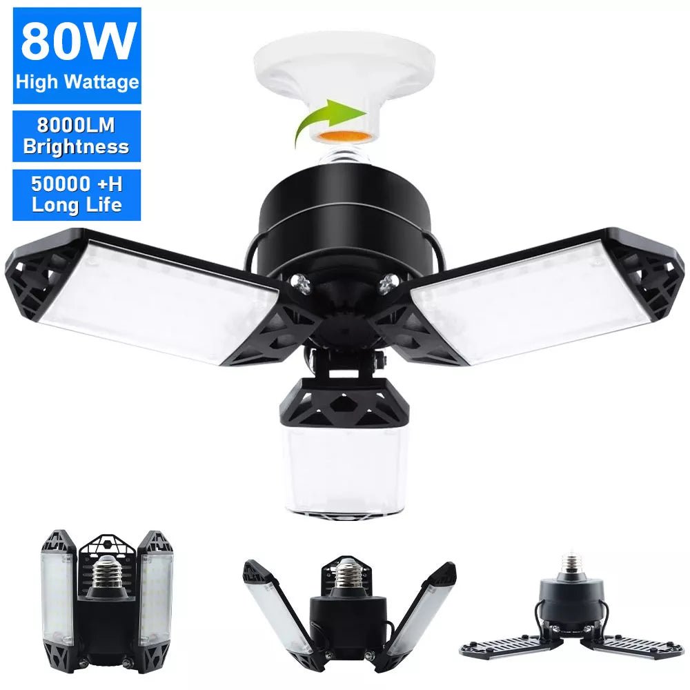 Leclstar LED garageverlichting - 80W deformeerbare plafondlamp met 3 verstelbare panelen - Bivakshop