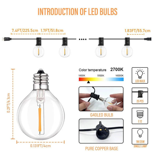 LED G40 Bal Slingerlichten - Waterdichte tuinverlichting voor buitenfeesten - Bivakshop
