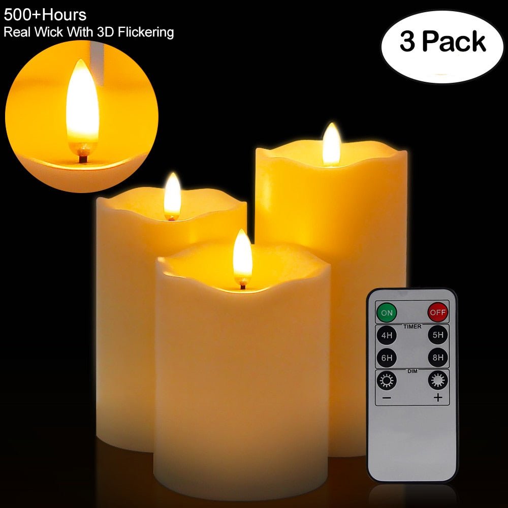 LED kaarsen 3-stuks | vlamloze en veilige candle lights | led kaars | afstandsbediening timer dimfunctie vlameffect - Bivakshop