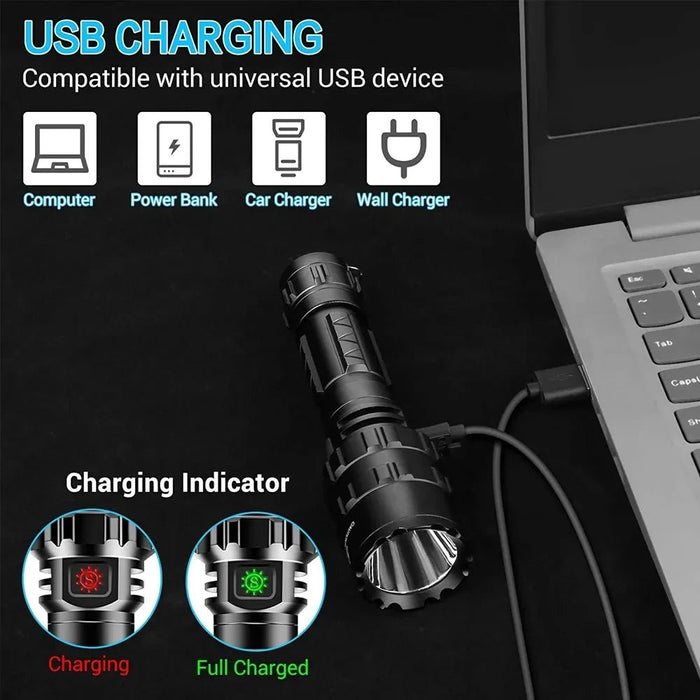 LED Tactische jacht zaklamp - USB oplaadbaar waterdicht zaklamp professionele licht set - Bivakshop