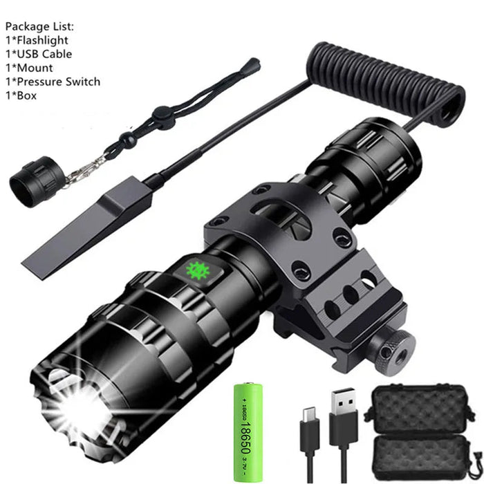 LED Tactische jacht zaklamp - USB oplaadbaar waterdicht zaklamp professionele licht set - Bivakshop