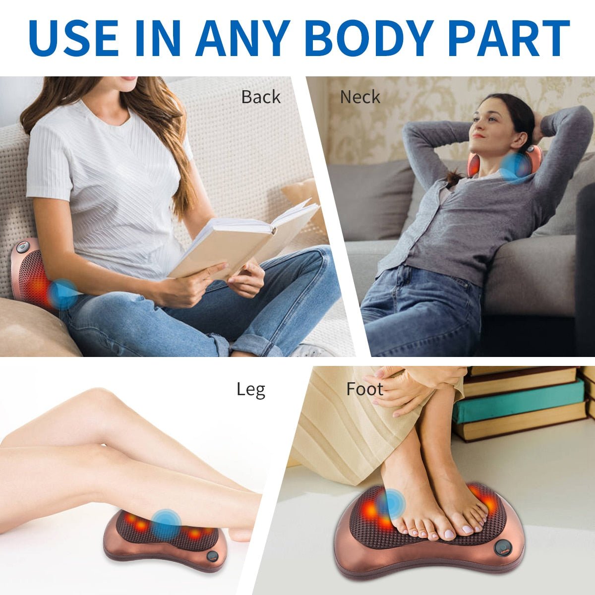 Massage kussen - Elektrisch - 4 koppen - Warmtefunctie - Bivakshop