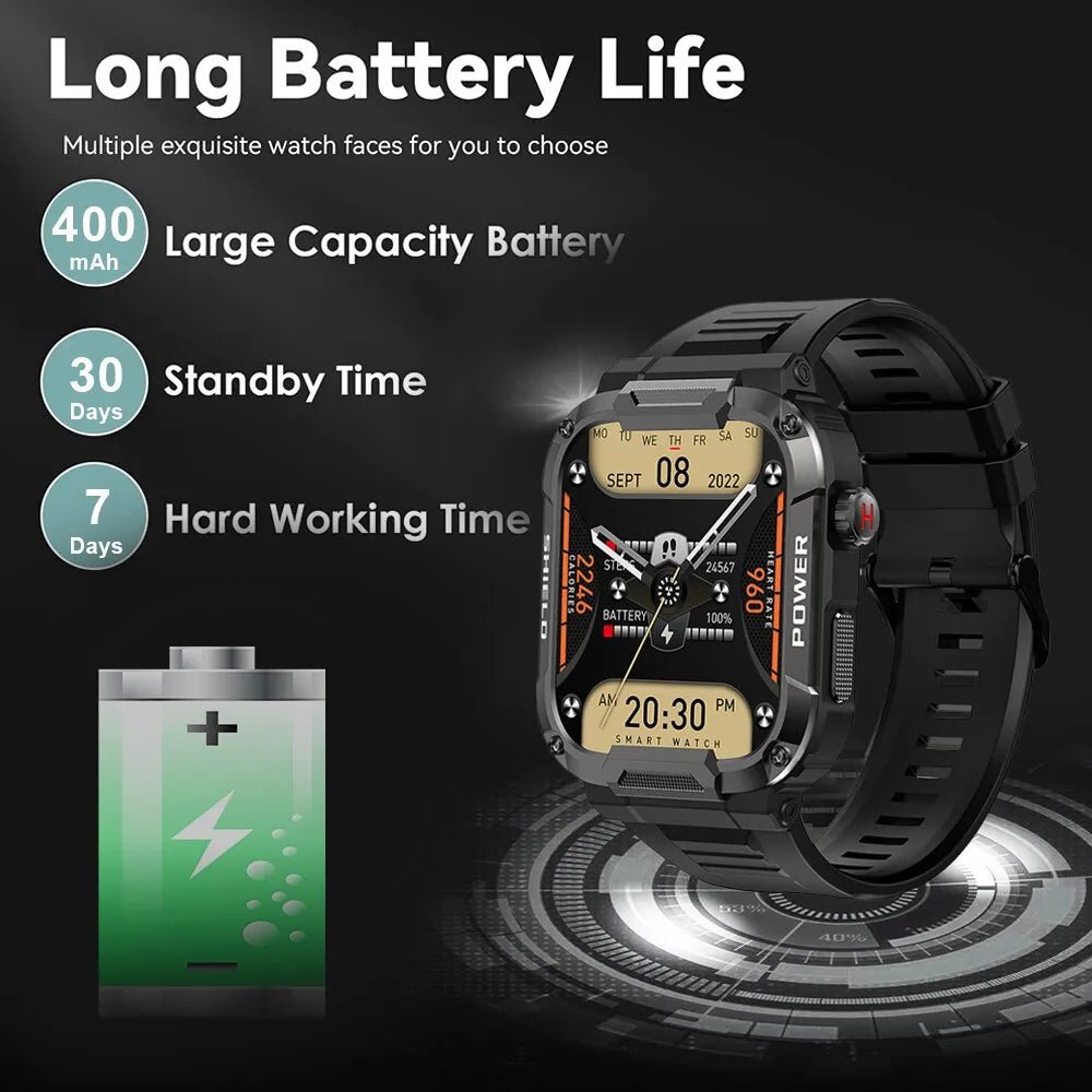 Melanda 1.85 outdoor militaire smartwatch voor mannen - IP68 waterdicht - Bloeddrukmonitor - Bivakshop
