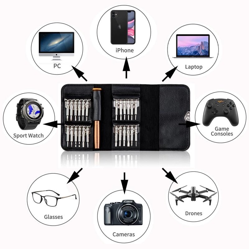 Mini Precisie Schroevendraaier Set - 25 In 1 - Voor Iphone Camera Horloge Tablet Pc Drones - Bivakshop
