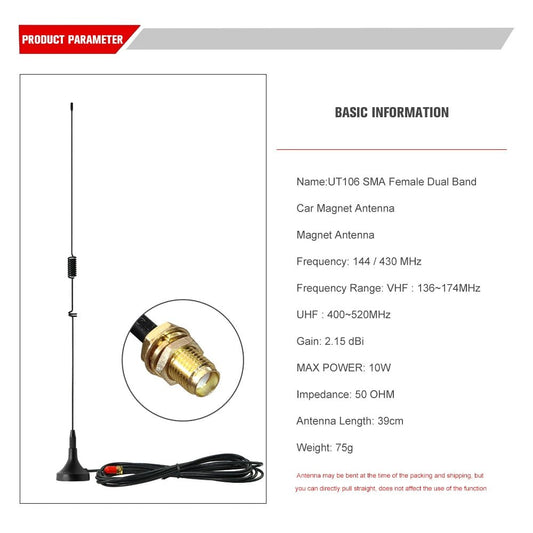 NAGOYA UT-106UV SMA-F auto antenne dual band magnetische antenne - Bivakshop