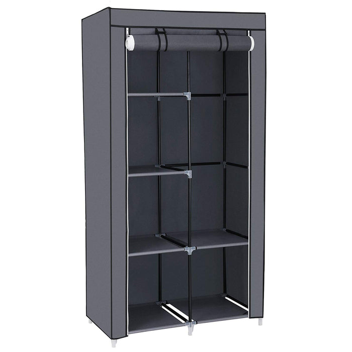 Opbergkast - Klein Grijs - Kledingkast - Stoffen deur - 5 planken - Bivakshop