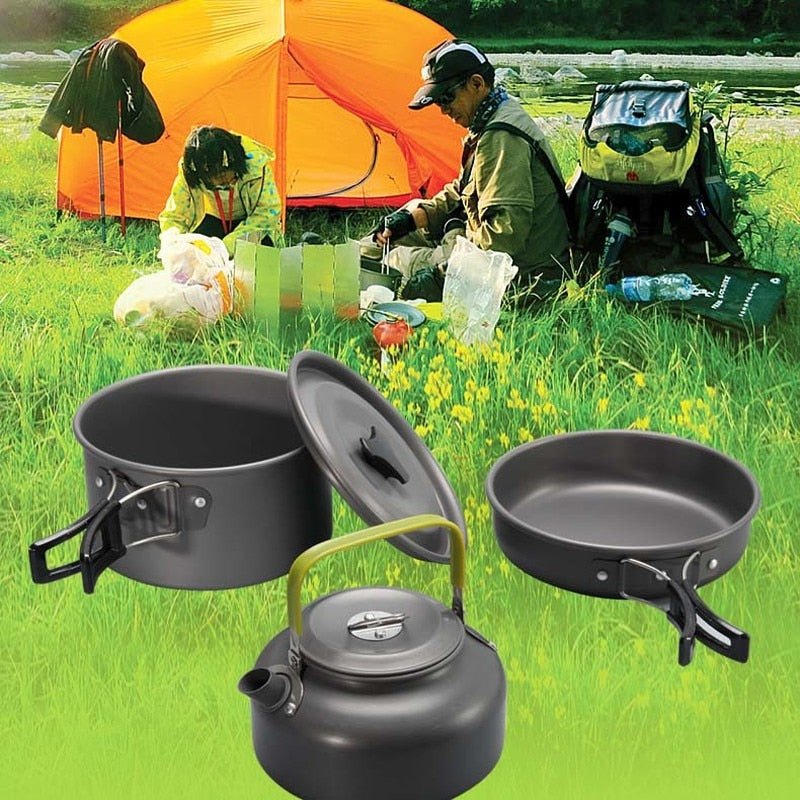 Outdoor pannen en theepot combinatie - Aluminium- Kamperen en Survival - 3 Kleuren - Bivakshop