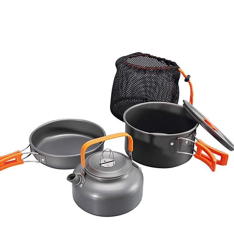 Outdoor pannen en theepot combinatie - Aluminium- Kamperen en Survival - 3 Kleuren - Bivakshop