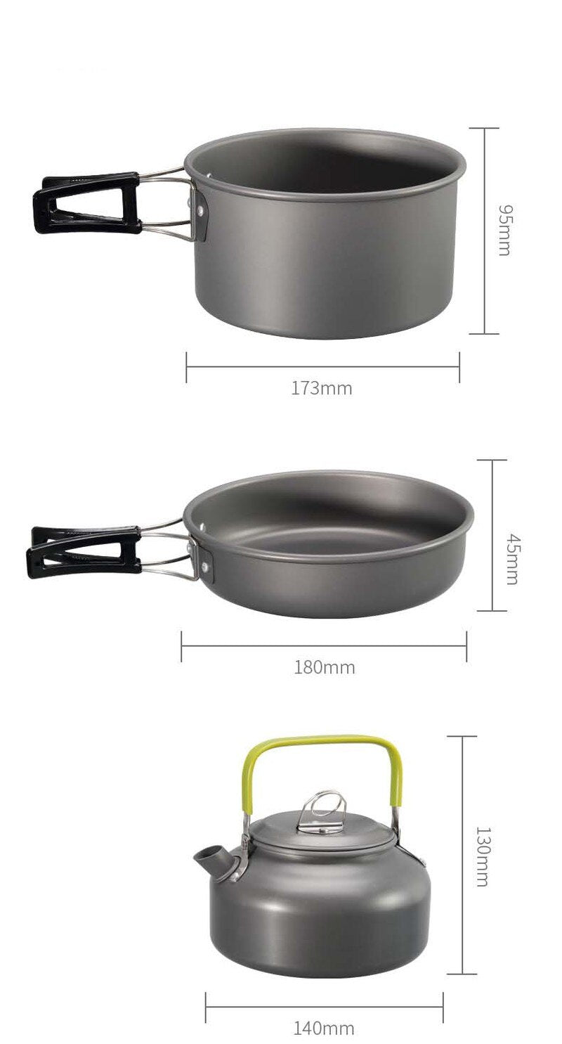 Outdoor pannen en theepot combinatie - Aluminium- Kamperen en Survival - 3 Kleuren - Bivakshop