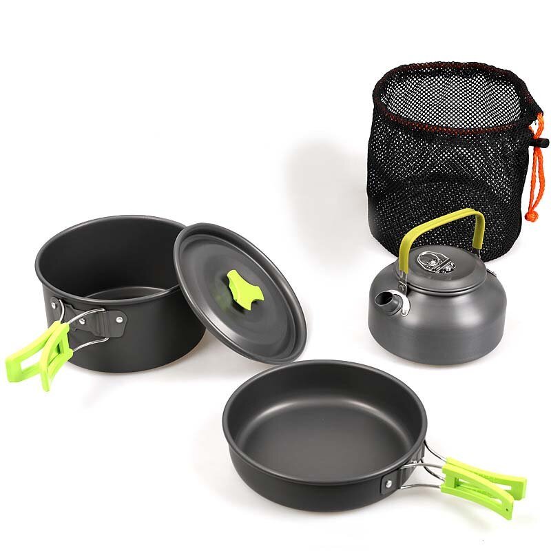 Outdoor pannen en theepot combinatie - Aluminium- Kamperen en Survival - 3 Kleuren - Bivakshop