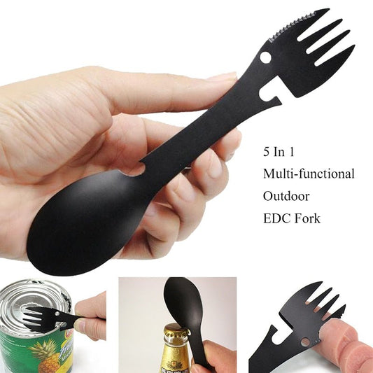 Outdoor survival gereedschap 5-in-1 EDC kit - Vork, mes, lepel, fles- en blikopener - Bivakshop