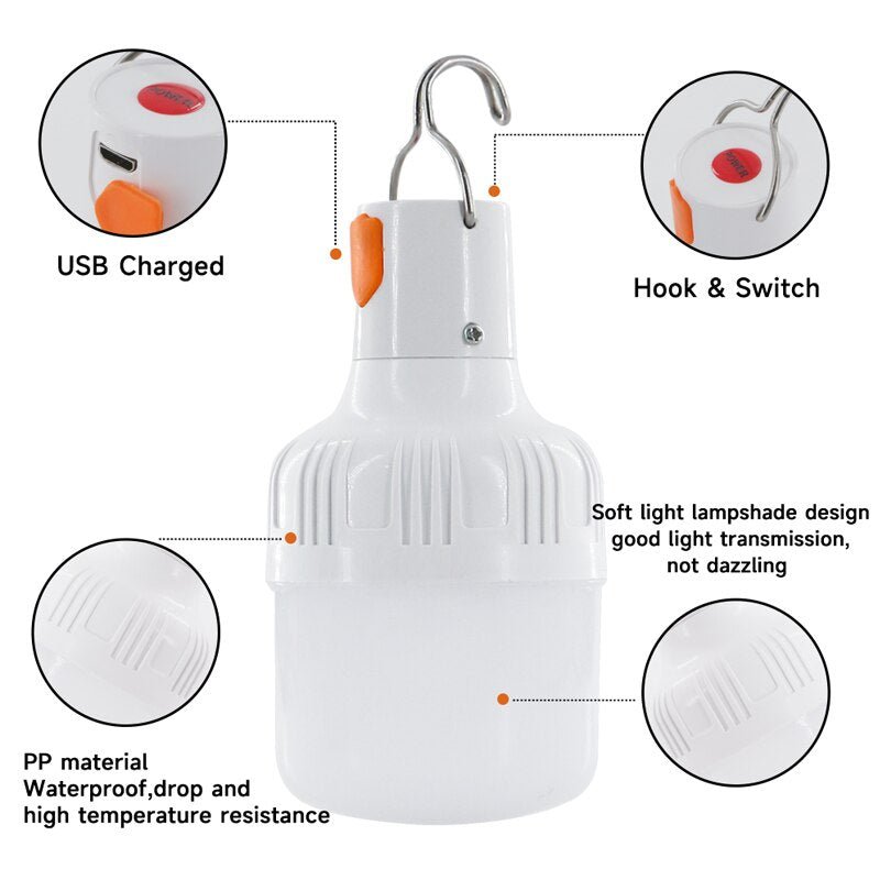 Outdoor USB Oplaadbare Mobiele LED Lamp - Waterdichte Noodverlichting voor Camping en Thuis - Bivakshop