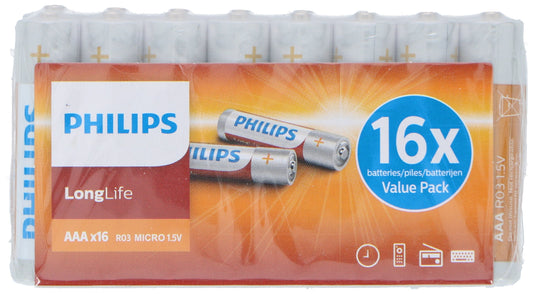 Philips longlife AAA batterijen - 16 stuks - Bivakshop