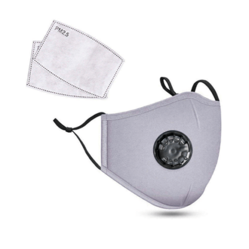 PM2.5M: Wasbaar katoenen masker met 2 actieve koolfilters, grijs - Bivakshop