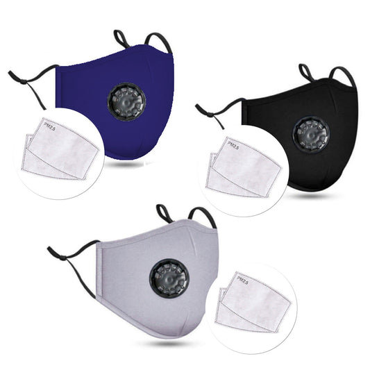 PM2.5M: wasbaar katoenen masker met 2 actieve koolstoffilters blauw - Bivakshop