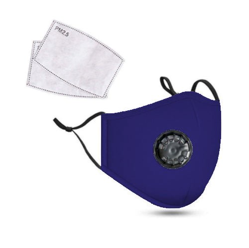 PM2.5M: wasbaar katoenen masker met 2 actieve koolstoffilters blauw - Bivakshop