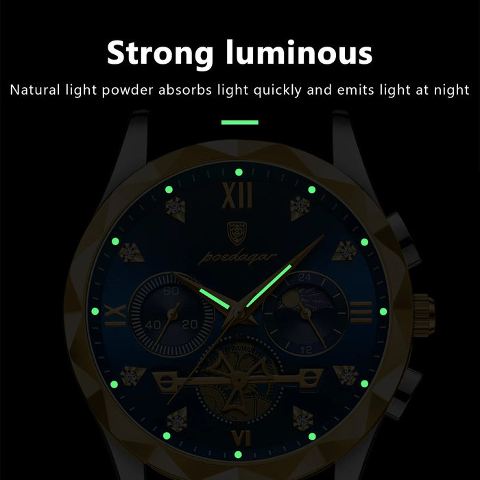 POEDAGAR luxe heren horloge - Waterdichte chronograaf met lichtgevende wijzers - Bivakshop