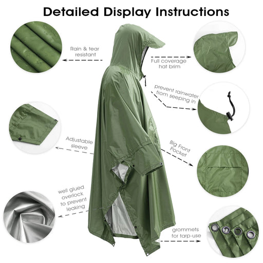 Qupinhui militaire camouflage regenponcho - Waterdichte ripstop nylon poncho - Bivakshop
