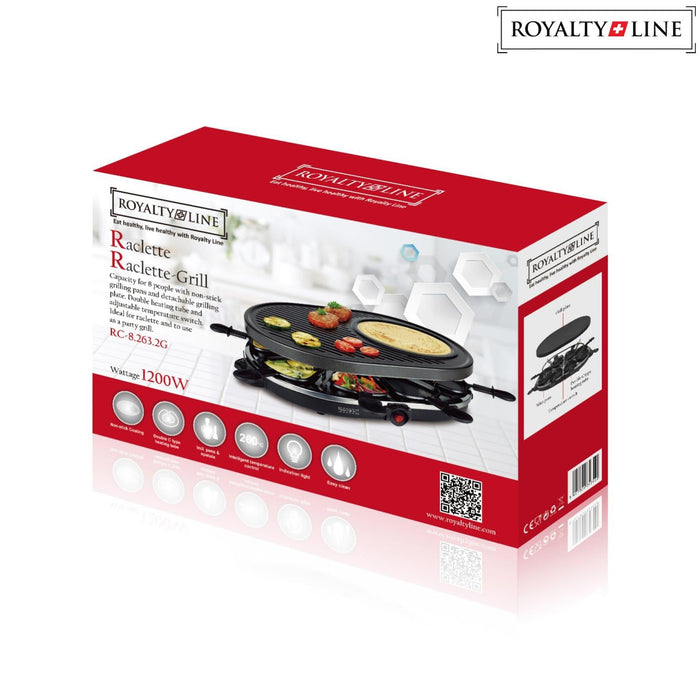 Royalty Line 2 in 1 Elektrische Grill met 8 Stuks Raclette - Gourmetstel - 1200 W - Bivakshop