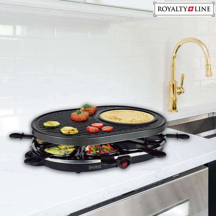 Royalty Line 2 in 1 Elektrische Grill met 8 Stuks Raclette - Gourmetstel - 1200 W - Bivakshop