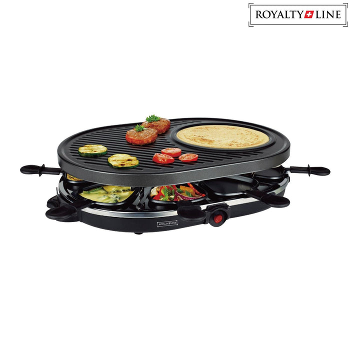 Royalty Line 2 in 1 Elektrische Grill met 8 Stuks Raclette - Gourmetstel - 1200 W - Bivakshop