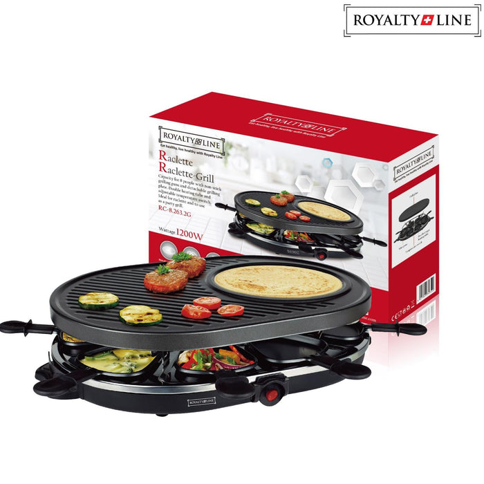 Royalty Line 2 in 1 Elektrische Grill met 8 Stuks Raclette - Gourmetstel - 1200 W - Bivakshop