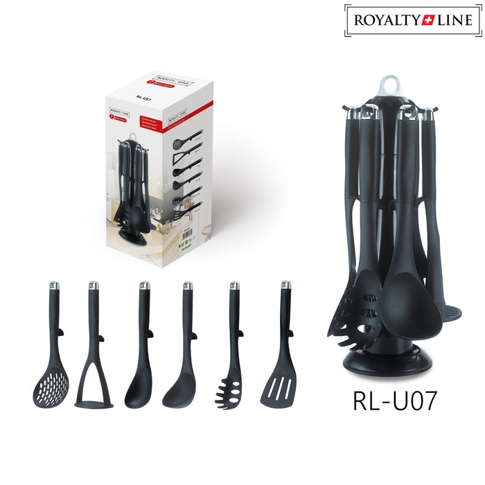 Royalty Line 7 - delig zwart keukengereedschap met opbergbasis - Bivakshop
