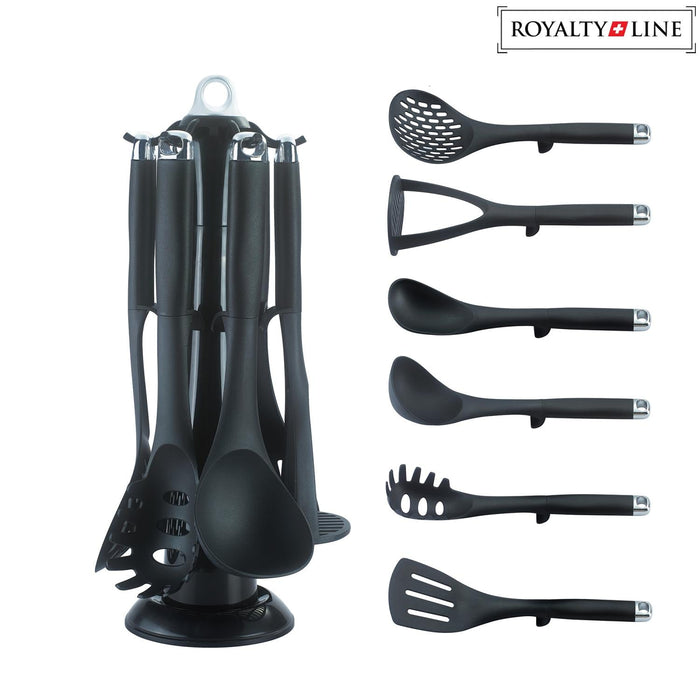 Royalty Line 7 - delig zwart keukengereedschap met opbergbasis - Bivakshop