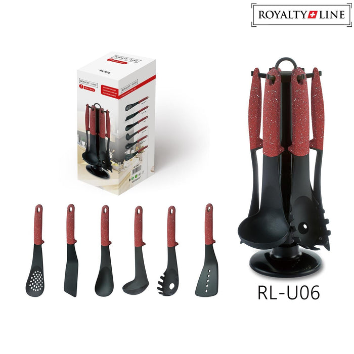 Royalty Line 7 - delige keukengereedschapset - Rood marmeren accent - Bivakshop