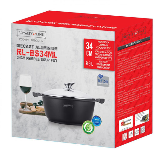 Royalty Line RL-BS34M: Marble Coated Cooking Pot and Casserole - 34cm Black - Bivakshop