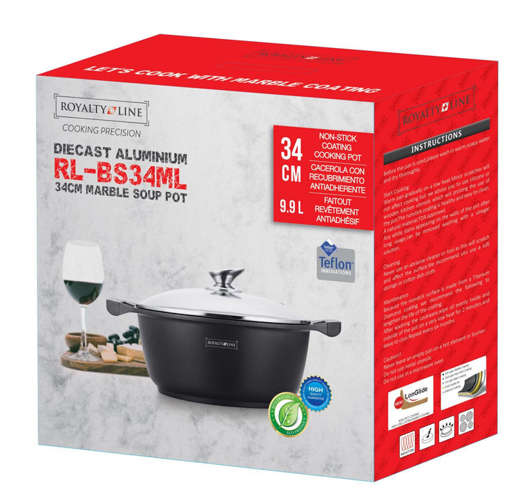 Royalty Line RL-BS34M: Marble Coated Cooking Pot and Casserole - 34cm Black - Bivakshop