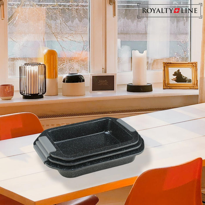 Royalty Line RL-CC3B: 3-delige bakplaat met marmeren coating - Bivakshop