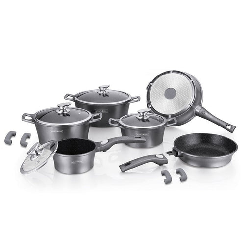 Royalty Line RL-ES2014M: 14-delige pannenset met marmercoating, zilver - Bivakshop