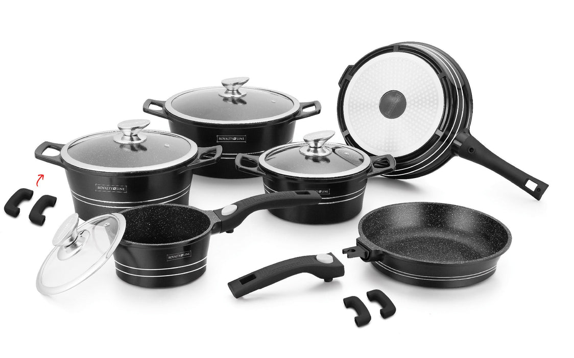 Royalty Line RL-ES2014M: 14-delige pannenset met marmercoating, zilver - Bivakshop