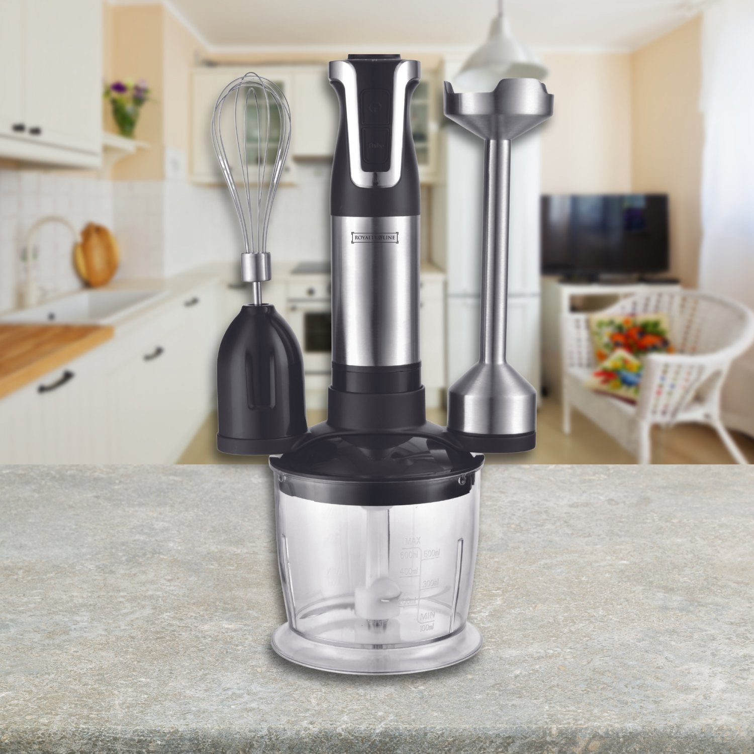 Royalty Line RL-ESMS800: 3-in-1 staafmixer, garde, hakmolen met 2 snelheden - 800 W - Bivakshop