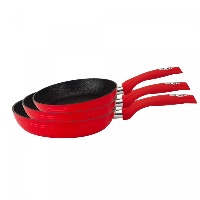 Royalty Line RL-FM3F: Marmercoating gesmeed aluminium 3-delige koekenpannenset - Rood - Bivakshop